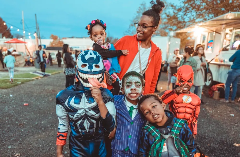 Family dressed up for halloween